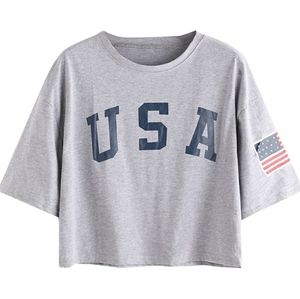 Shein Stretchy Crop USA tee